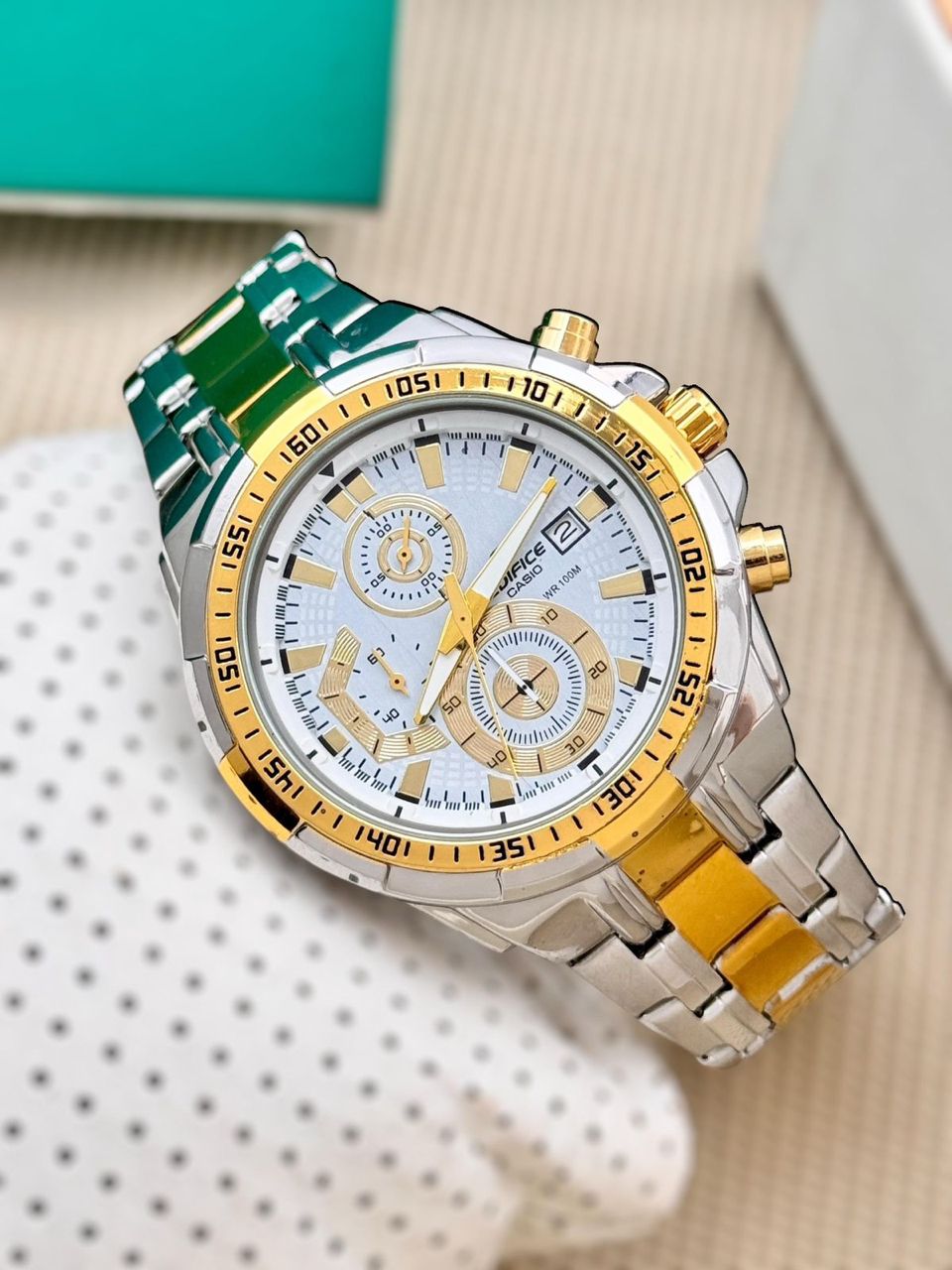 Edifice EFR-539 | Silver-Gold White Dial Luxe Edition