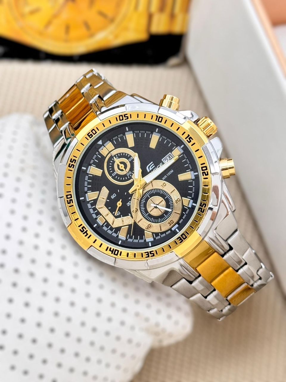 Edifice EFR-539 | Silver-Gold Black Dial Bold Edition