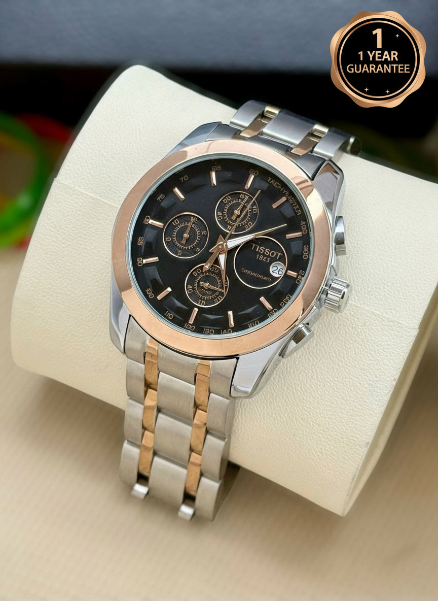 Tissot 1853 Black Dial with Rosegold Bezel (Two-Tone Strap)